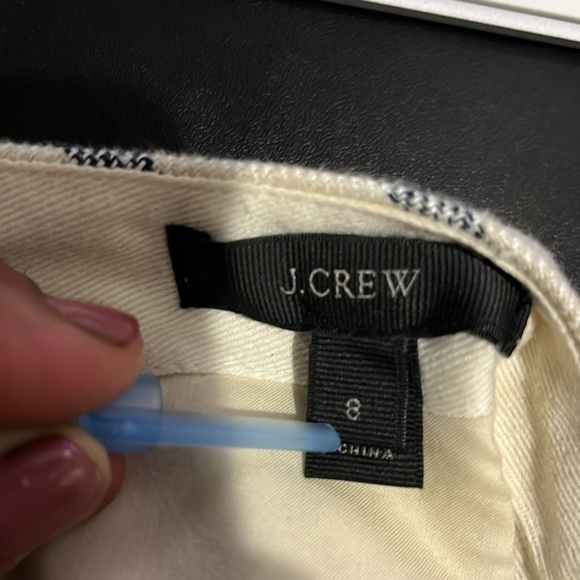 J Crew Striped Linen Crossover Wrap Mini Skirt Size 8 Cream Navy Blue - Picture 7 of 9